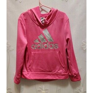 Adidas Girls Small 7/8 Pink Hoodie Athleisure Sporty Thick Fleece Warm Barbie